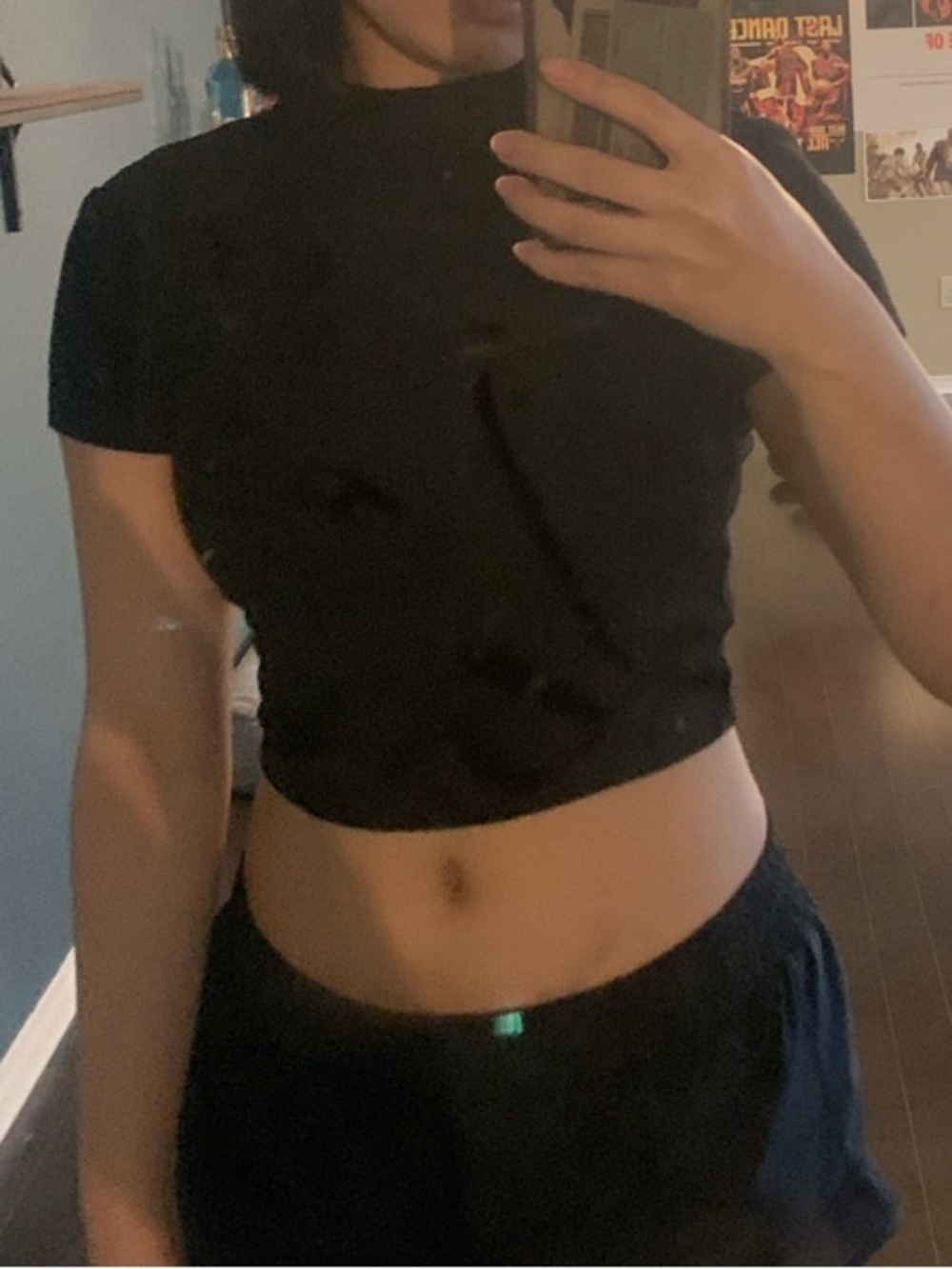 Garage Black Ribbed Short Sleeve Open back cropped top